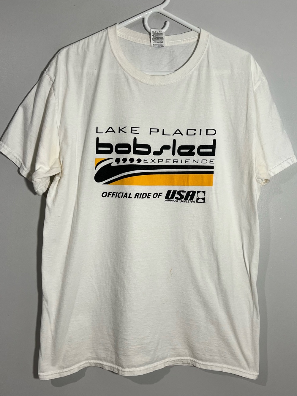 Lake Placid Bobsled Experience USA White Black Short Sleeve T-Shirt Men’s Large